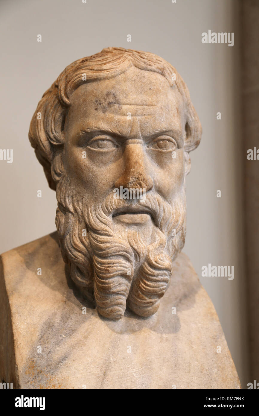 Copie romaine (2e siècle) de buste de Herodutus (484-424 BC) de la 4e BCE. De Benha, Égypte. Le Met, NY, USA. Banque D'Images