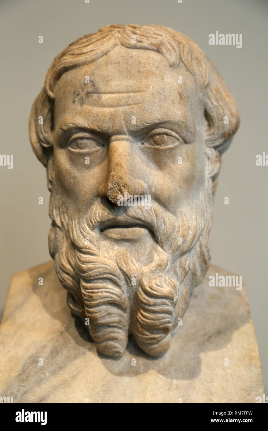 Copie romaine (2e siècle) de buste de Herodutus (484-424 BC) de la 4e BCE. De Benha, Égypte. Le Met, NY, USA. Banque D'Images