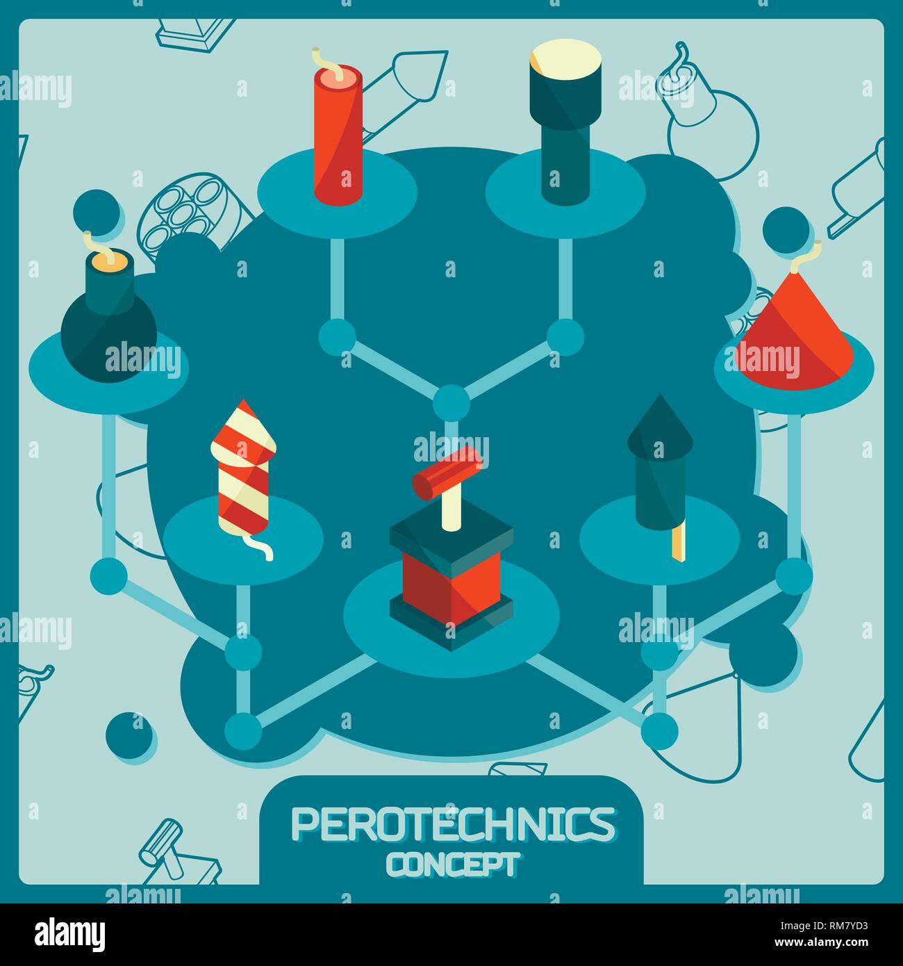 La Pyrotechnie concept isométrique couleur des icônes. Illustration vectorielle, EPS 10 Illustration de Vecteur