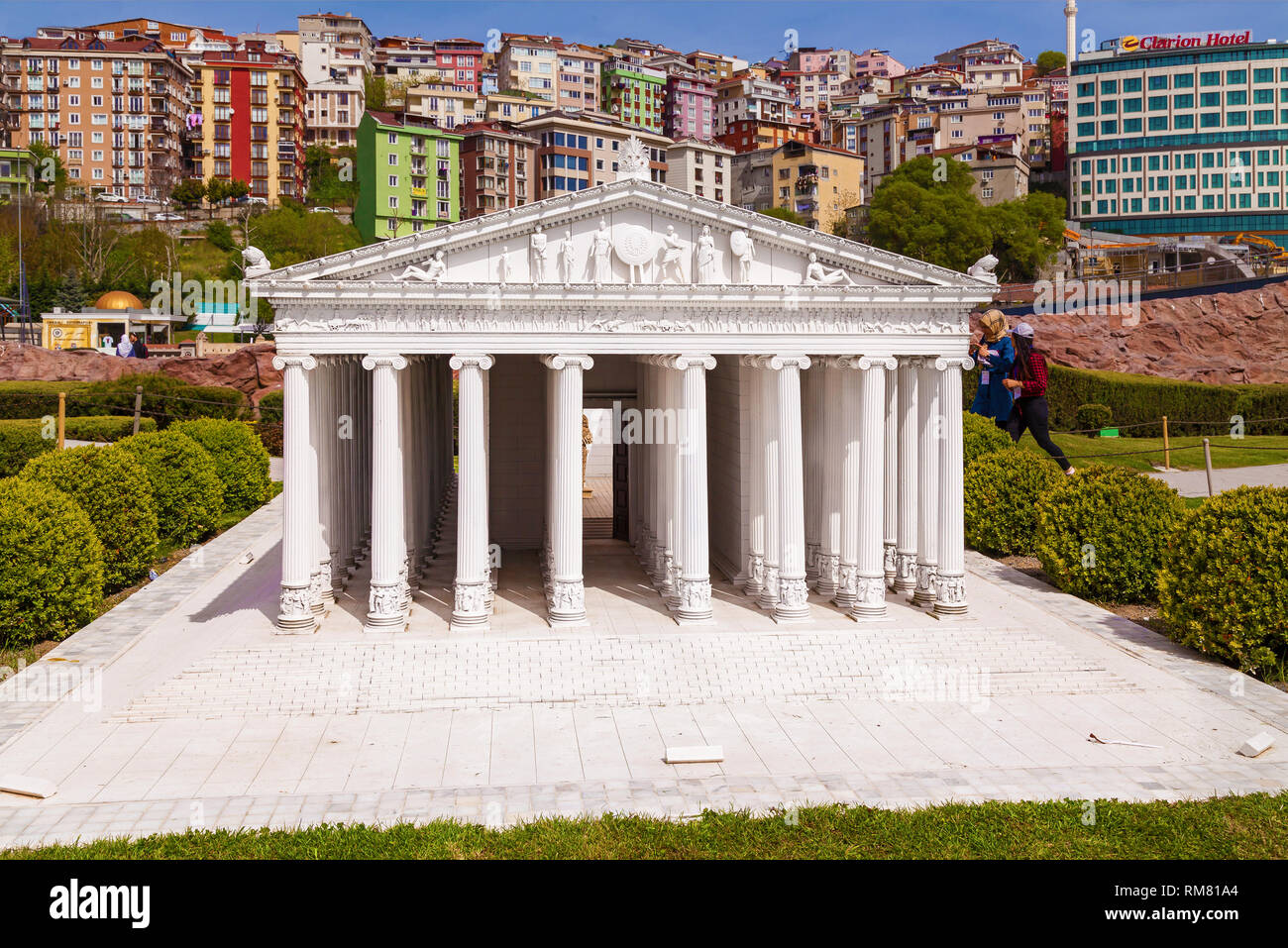 Turquie Istanbul 18 Avril 2018 : Miniaturk park à Istanbul, le plus grand parc en miniature dans le monde. Modèles représentatifs du Temple d'Artémis de l'ep Banque D'Images