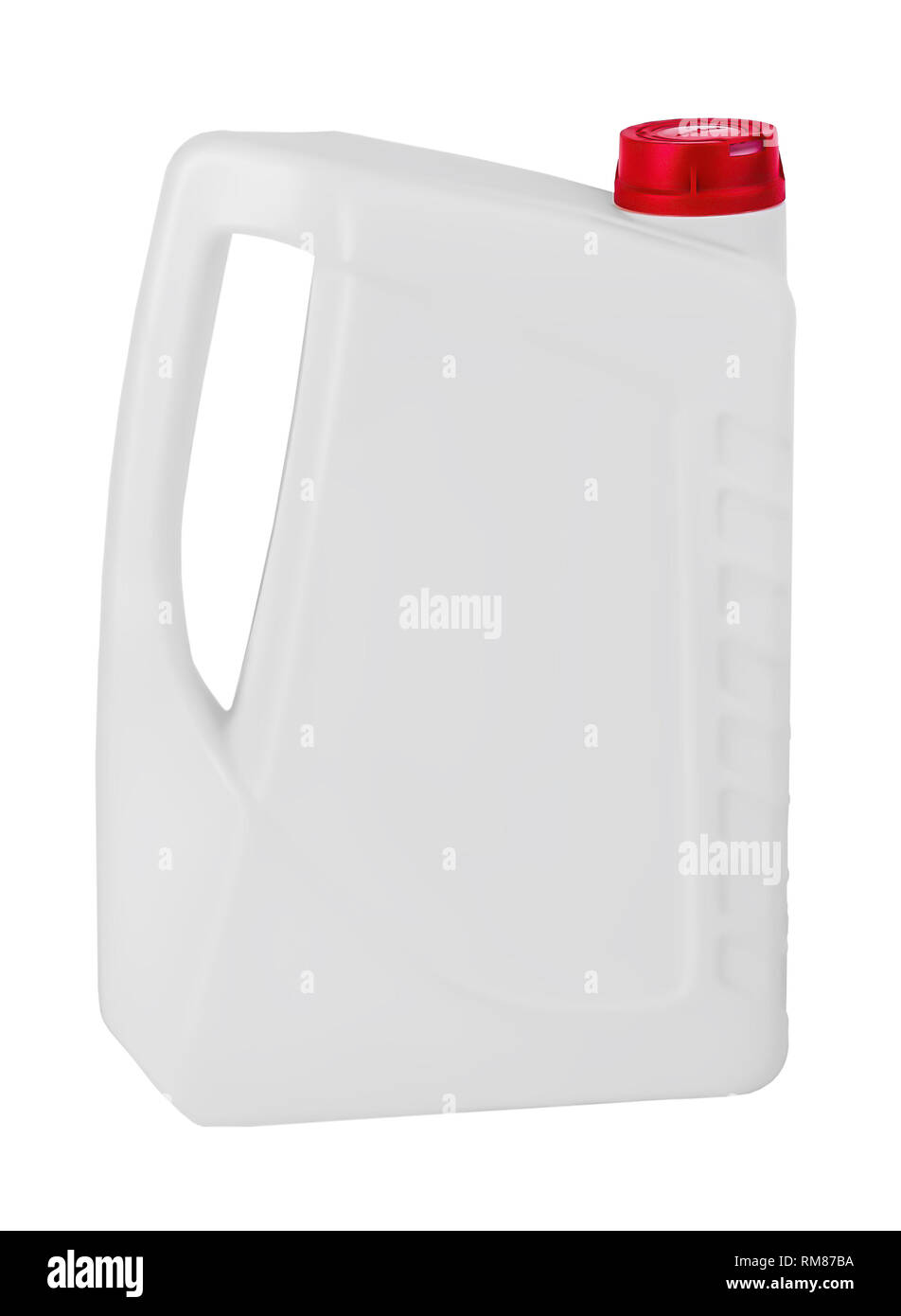 Cartouche en plastique blanc avec couvercle rouge et copyspace isoalted sur fond blanc Banque D'Images