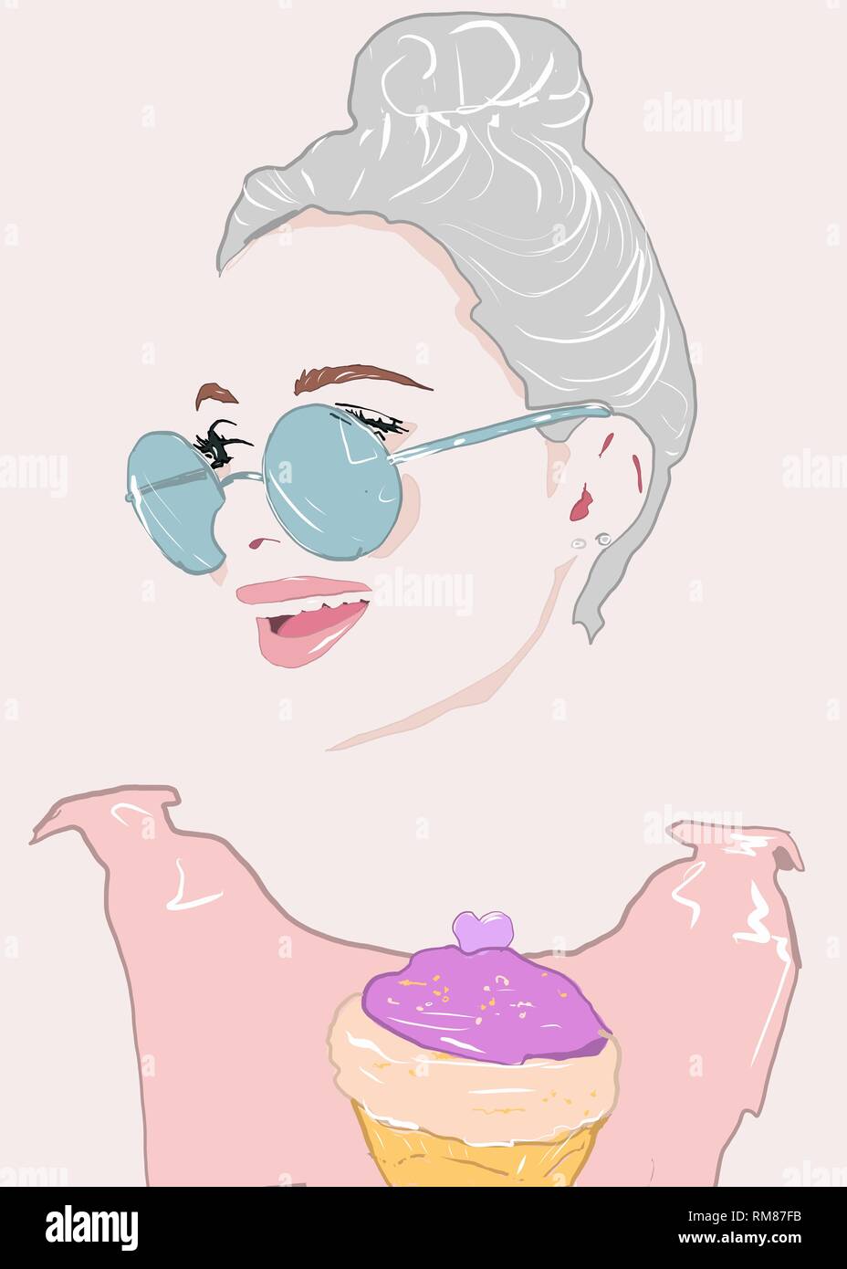 Fashion girl eating cupcake. Concept printemps été Banque D'Images