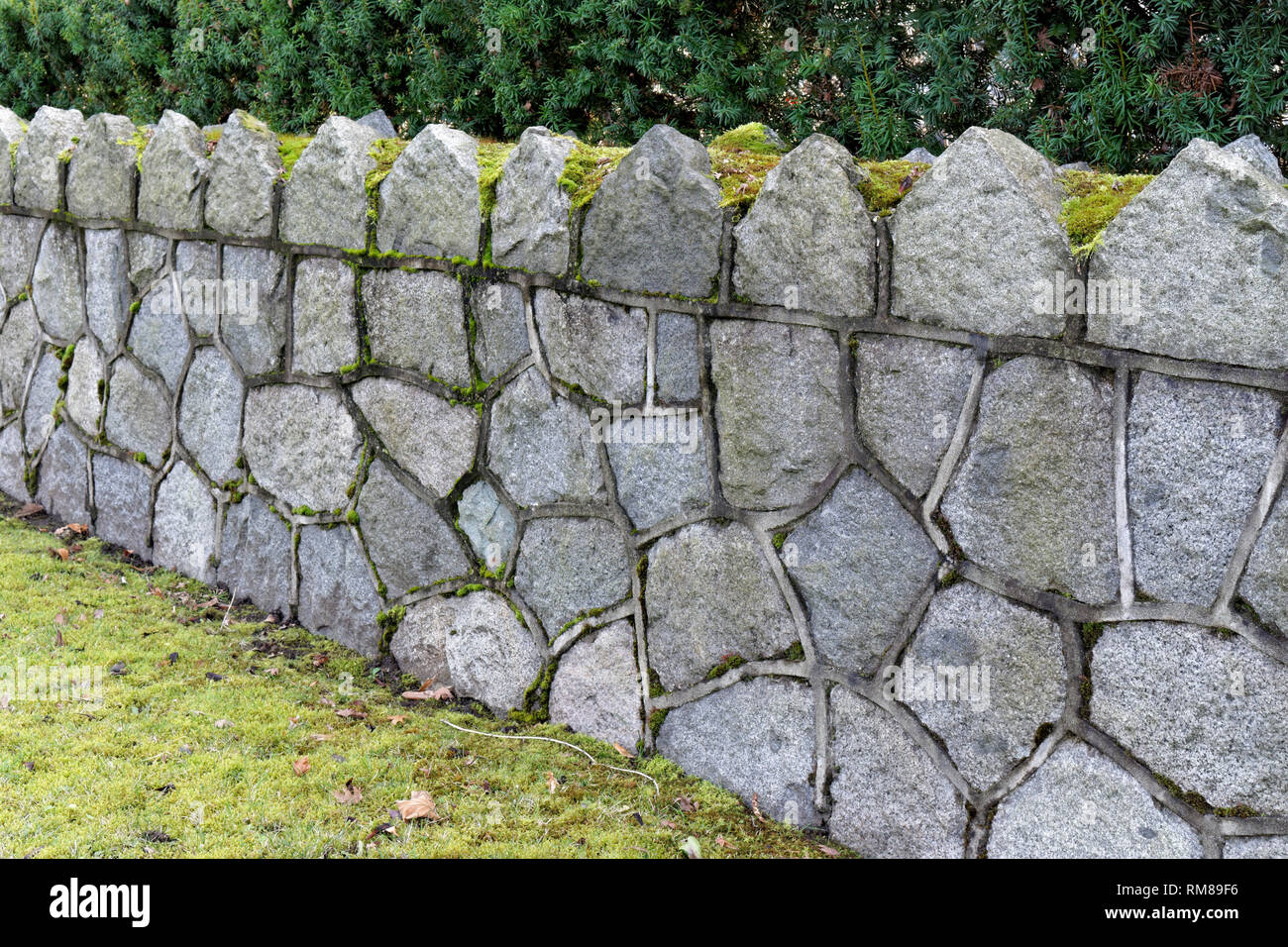 Split face mur en pierres naturelles avec mortier, Vancouver, BC, Canada Banque D'Images