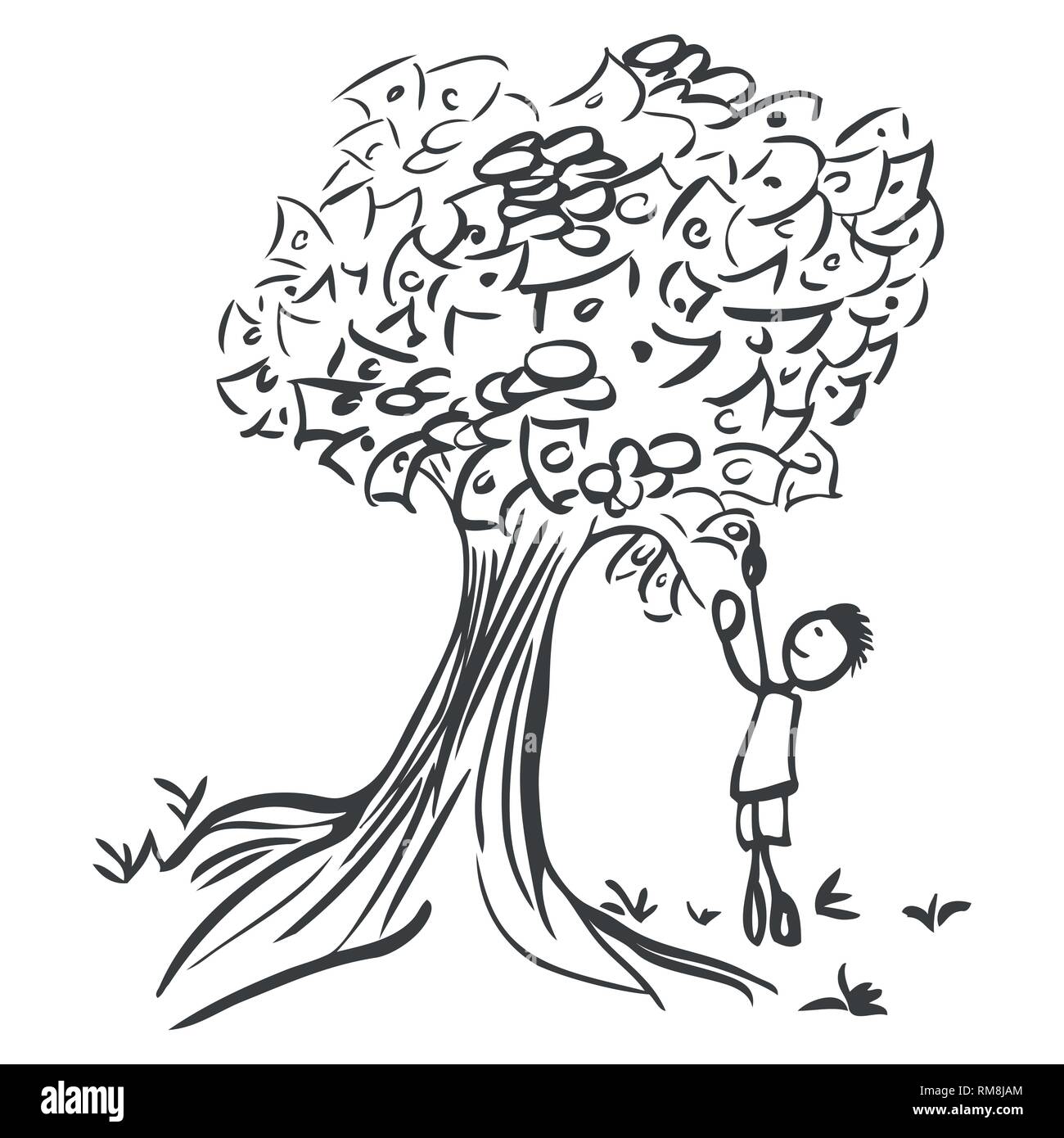 Esquisse au crayon d'un stick man picking l'argent d'un arbre par jziprian Illustration de Vecteur