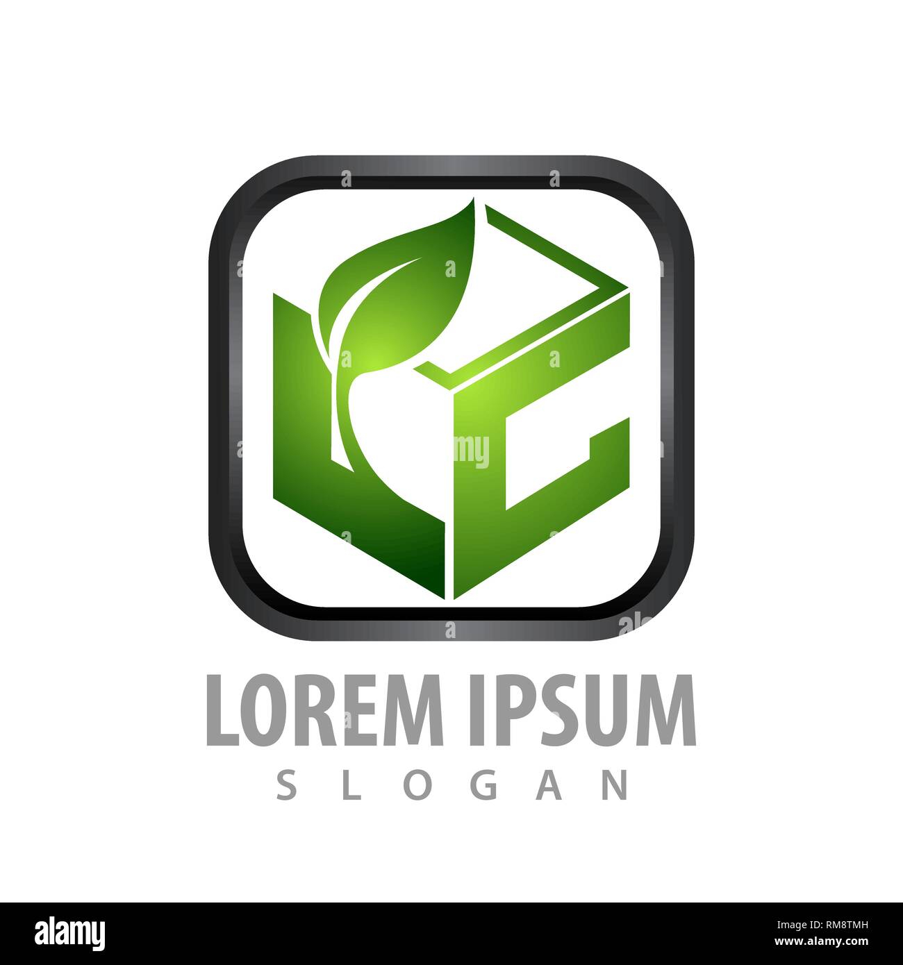 Feuille carré arrondi lettre initiale logo LC concept design. L'élément de modèle graphique symbole Illustration de Vecteur