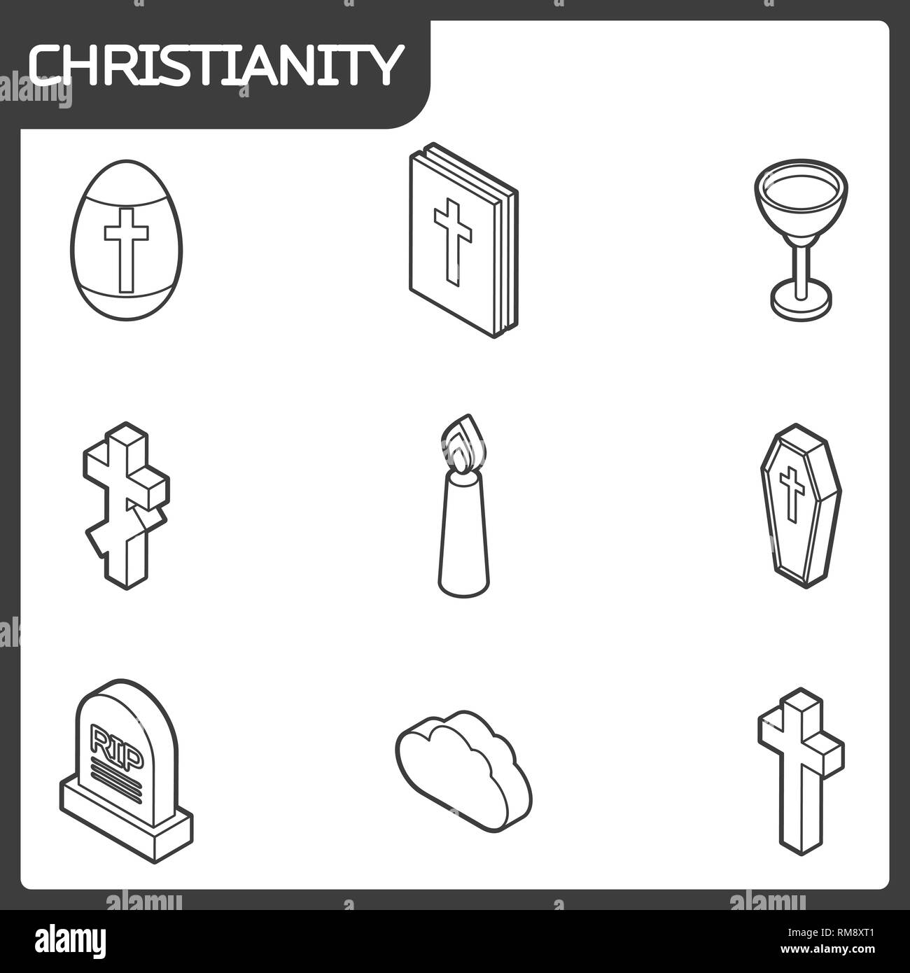 Le christianisme contours icônes isométrique. Illustration vectorielle, EPS 10 Illustration de Vecteur