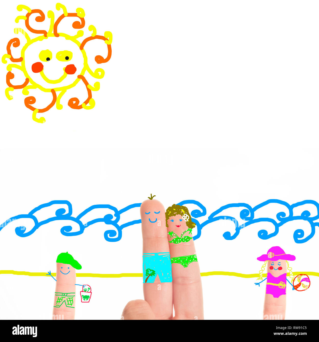 Famille Heureuse En Vacances à La Plage Drôles De Dessins D