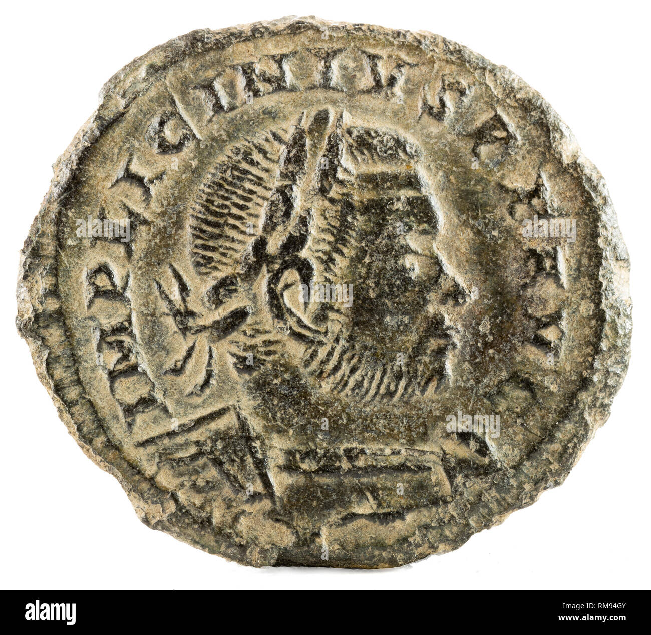 Pièce de cuivre antique romaine de l'Empereur Licinius I. avers. Banque D'Images