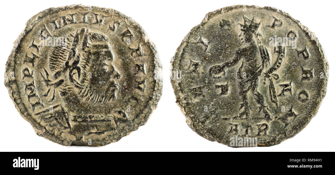 Pièce de cuivre antique romaine de l'Empereur Licinius I. Banque D'Images