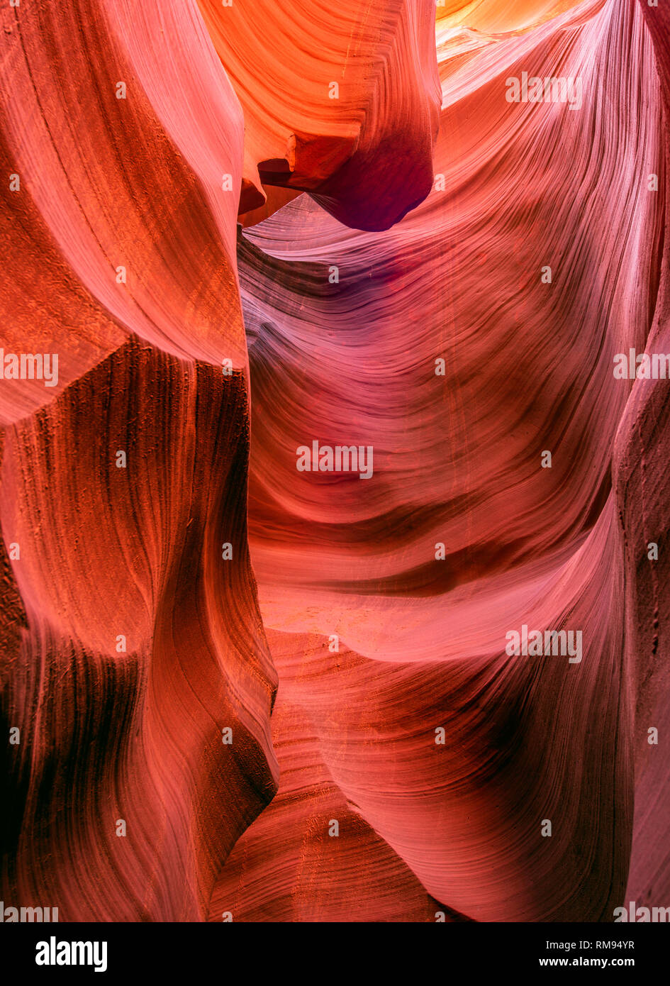Résumé de vagues artistiques les labyrinthes de grès colorés de l'emplacement Lower Antelope Canyon en Arizona limite ville Page d'enflammer l'imagination de th Banque D'Images