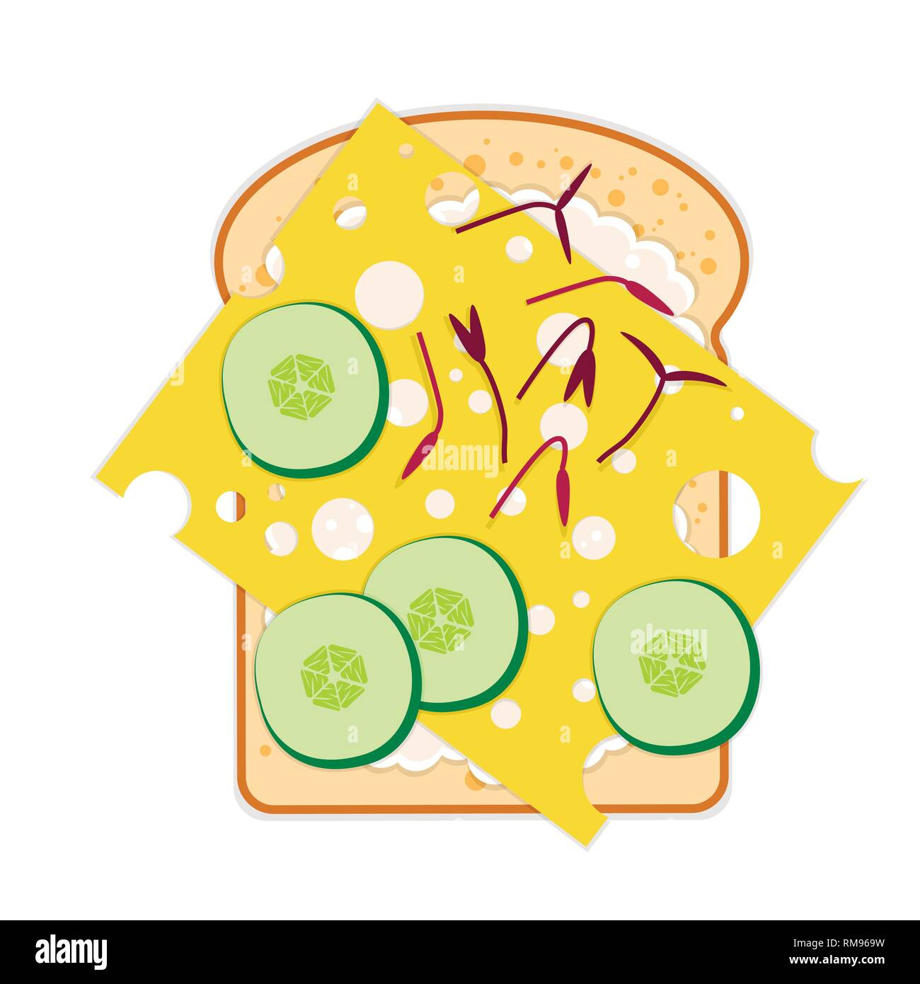 - Sandwich pain, fromage, concombre, sauce, microgreens Amarante rouge Illustration de Vecteur