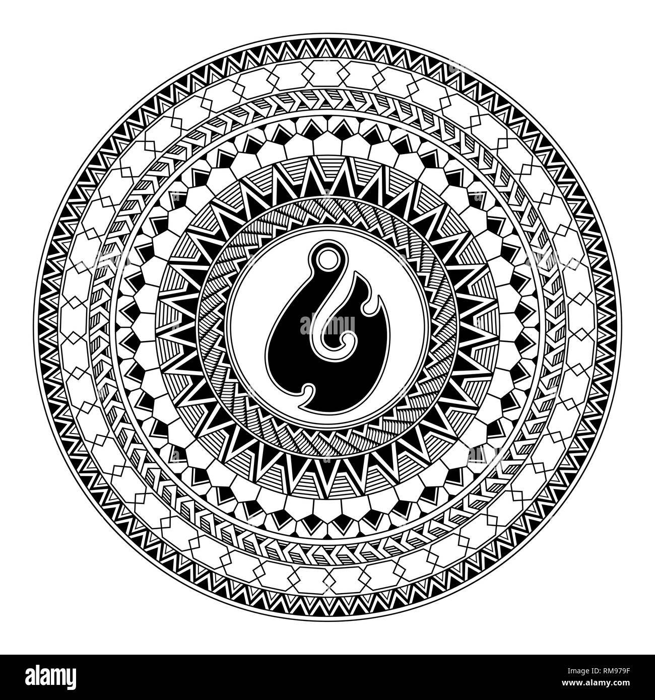 Ornement circulaire polynésien. Tatouage polynésien. Style maori. Abstract hameçon Illustration de Vecteur