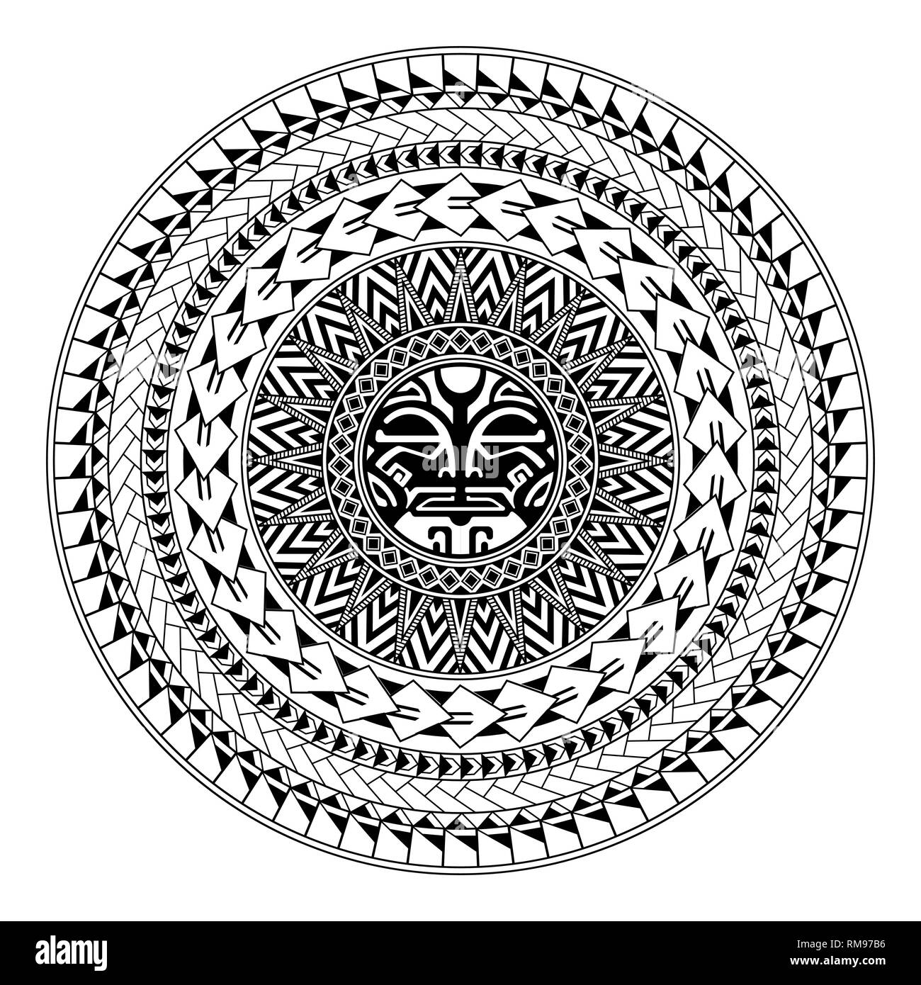Ornement circulaire polynésien. Tatouage polynésien. Style maori. Abstract face Illustration de Vecteur