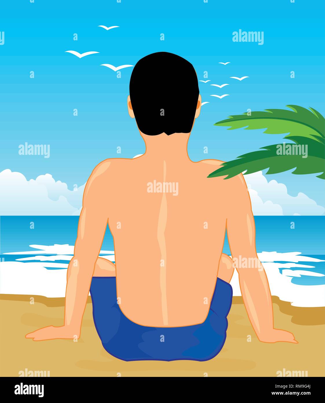 Retour sur l'homme est assis à côté de la chanson ocean Illustration de Vecteur