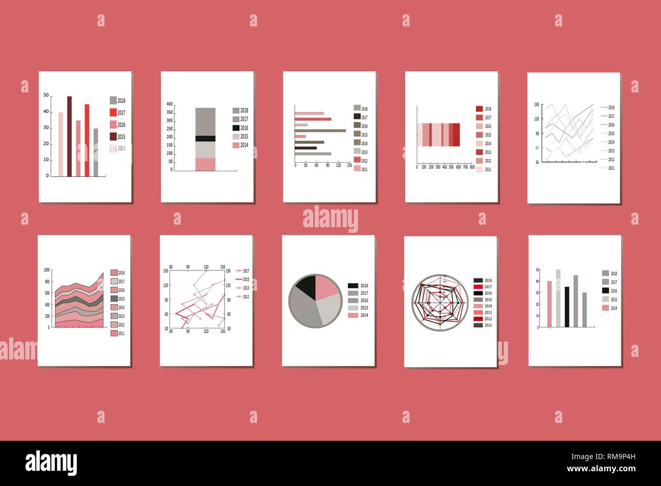 Vector set de divers graphiques, tableaux, graphiques, diagrammes d'entreprise, infographie. Tarte diagramme graphique, symboles, différents paramètres statistiques, char Illustration de Vecteur