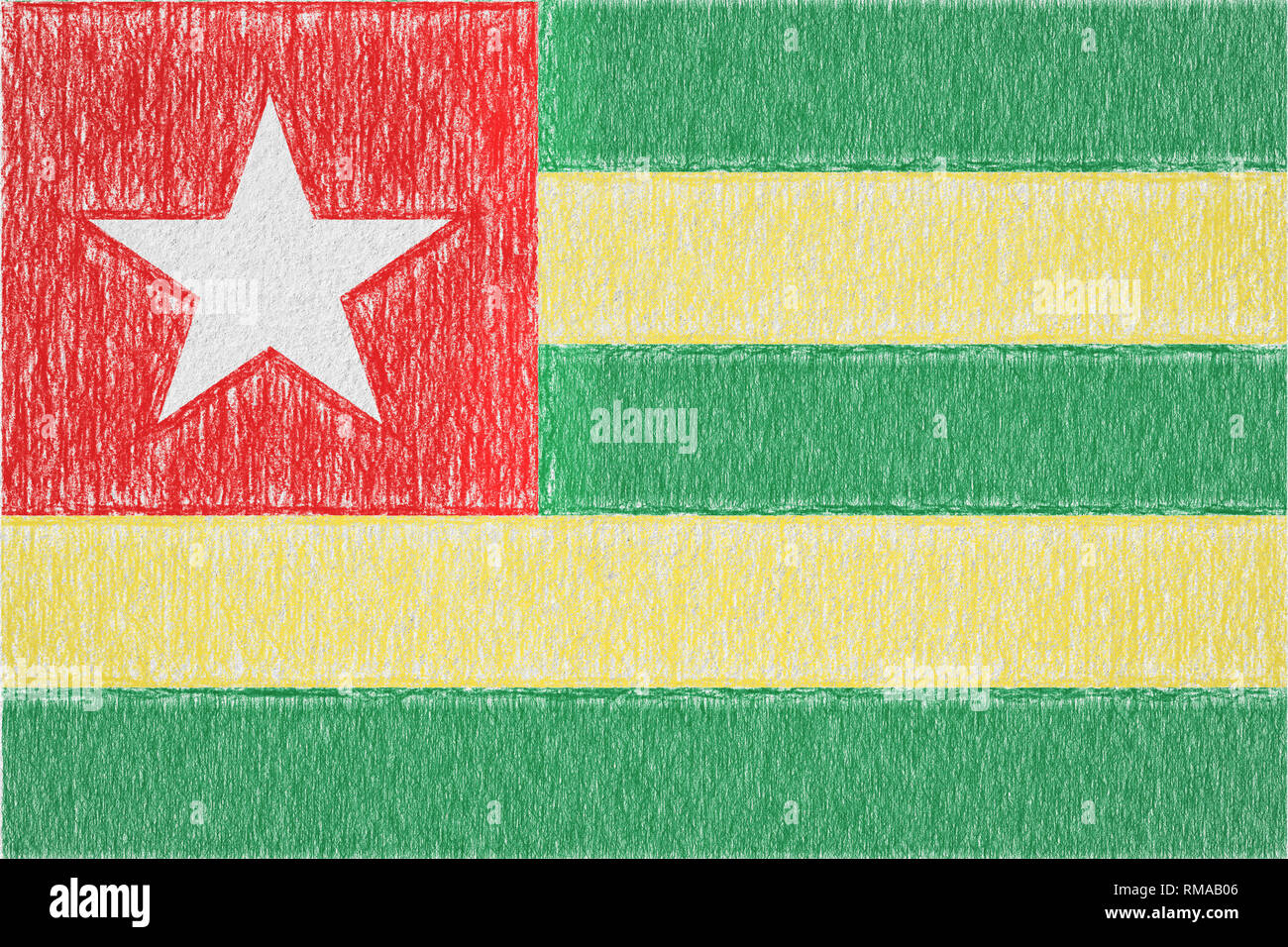 Togo drapeau peint. Dessin sur papier fond patriotique. Drapeau national du Togo Banque D'Images