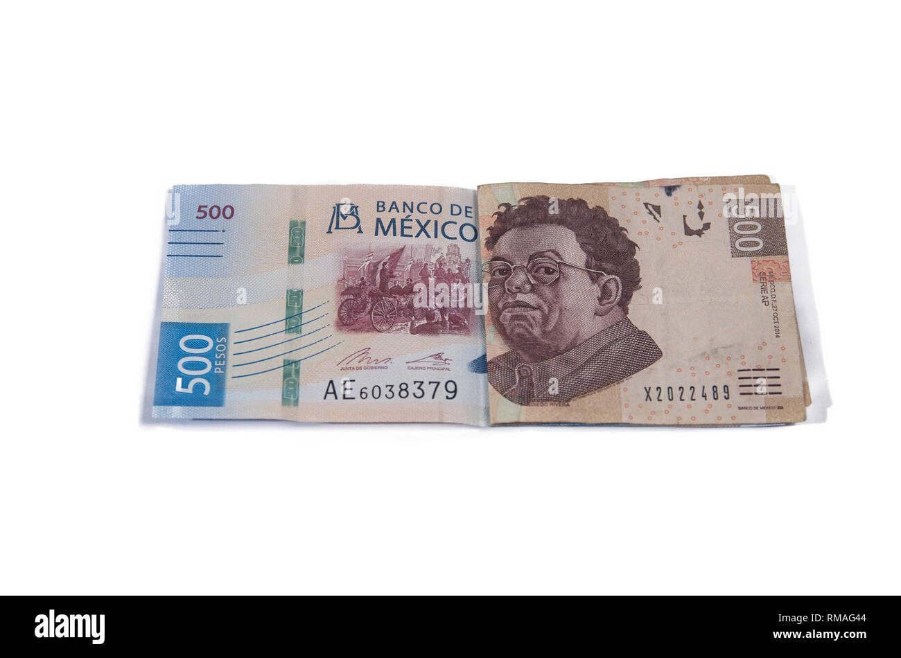 Monnaie actuelle et ancienne monnaie, deux cent cinq notes peso Banque D'Images