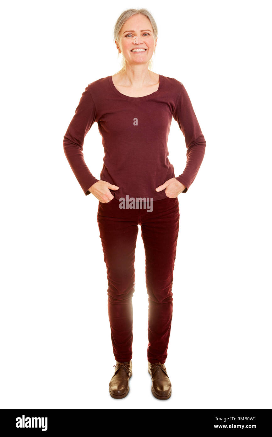 Slender woman Smiling head-on comme un projectile de corps complet Banque D'Images