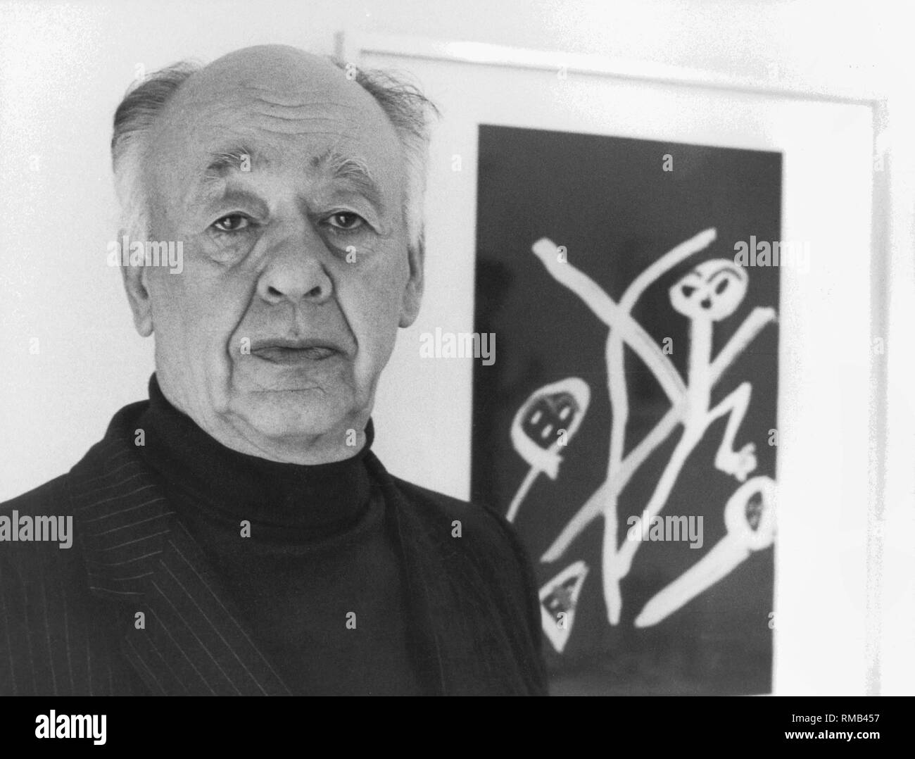 Eugène Ionesco (nov. 26, 1912 - Mars 28, 1994), un écrivain et dramaturge (théâtre absurde), avec l'un de ses tableaux. Banque D'Images