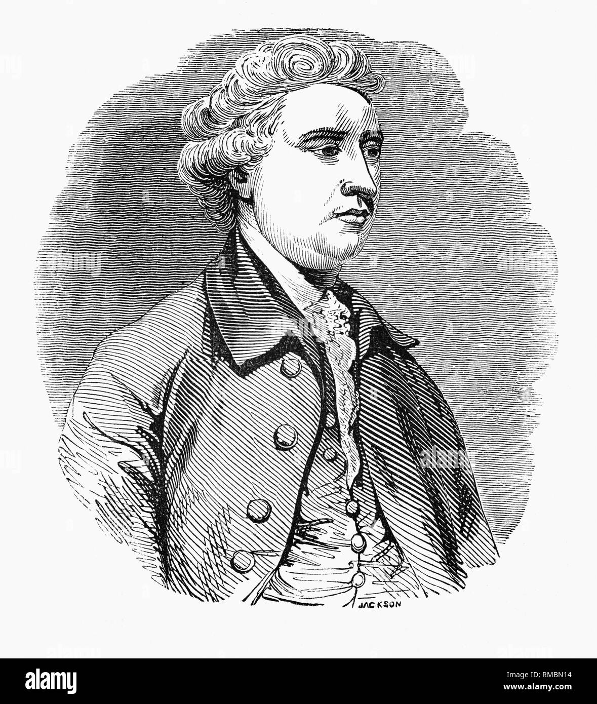 Edmund Burke (1729-1797) était un homme d'État irlandais né à Dublin, ainsi qu'un auteur, orateur, philosophe et théoricien politique, qui après avoir déménagé à Londres en 1750 a été membre du parlement (MP) entre 1766 et 1794 à la Chambre des communes avec le parti whig. Burke est considérée par la plupart des historiens dans le monde anglophone comme le père de conservatisme britannique moderne. Banque D'Images