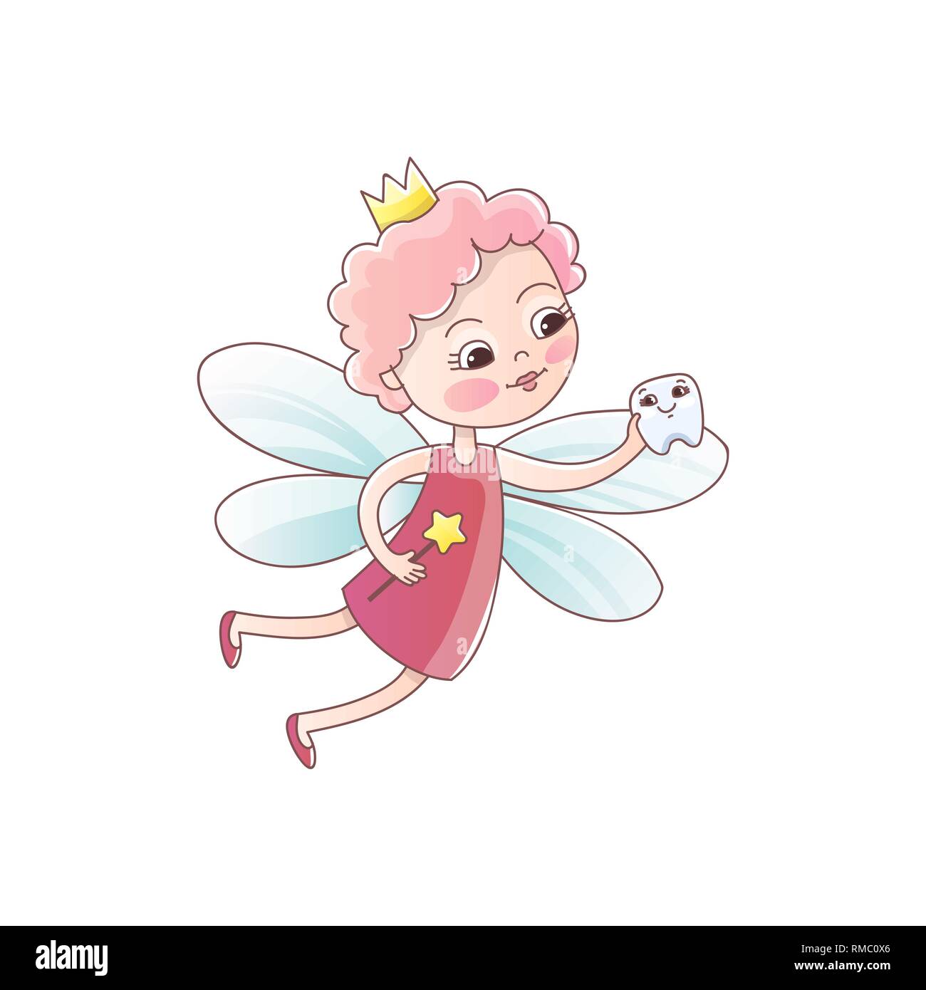 La fée des dents avec une dent de lait de bébé et une baguette magique