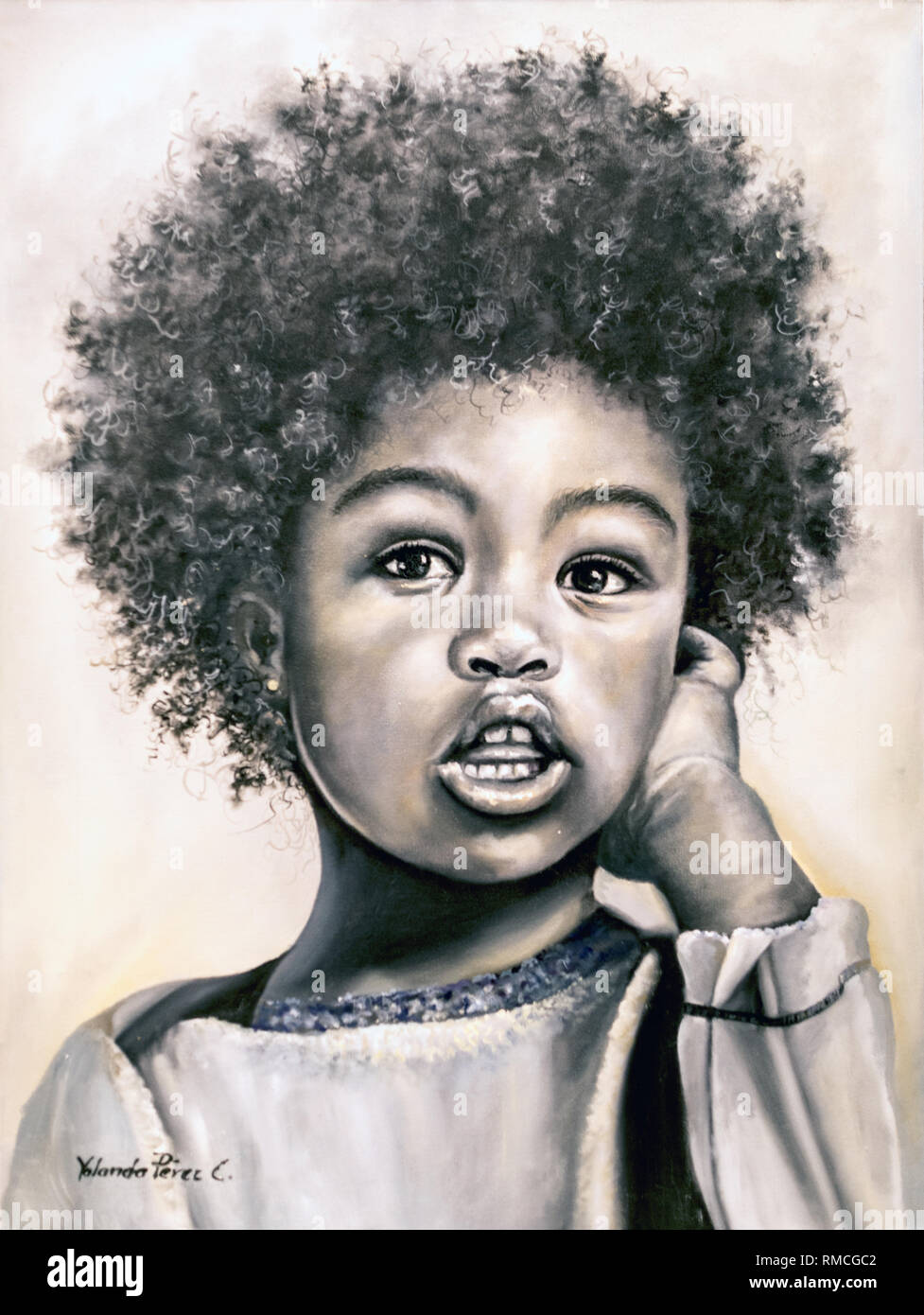 Peinture d'une fille noire locale dans le musée d'Plazoleta de las Esculturas Medellin Colombie Amérique du Sud Banque D'Images