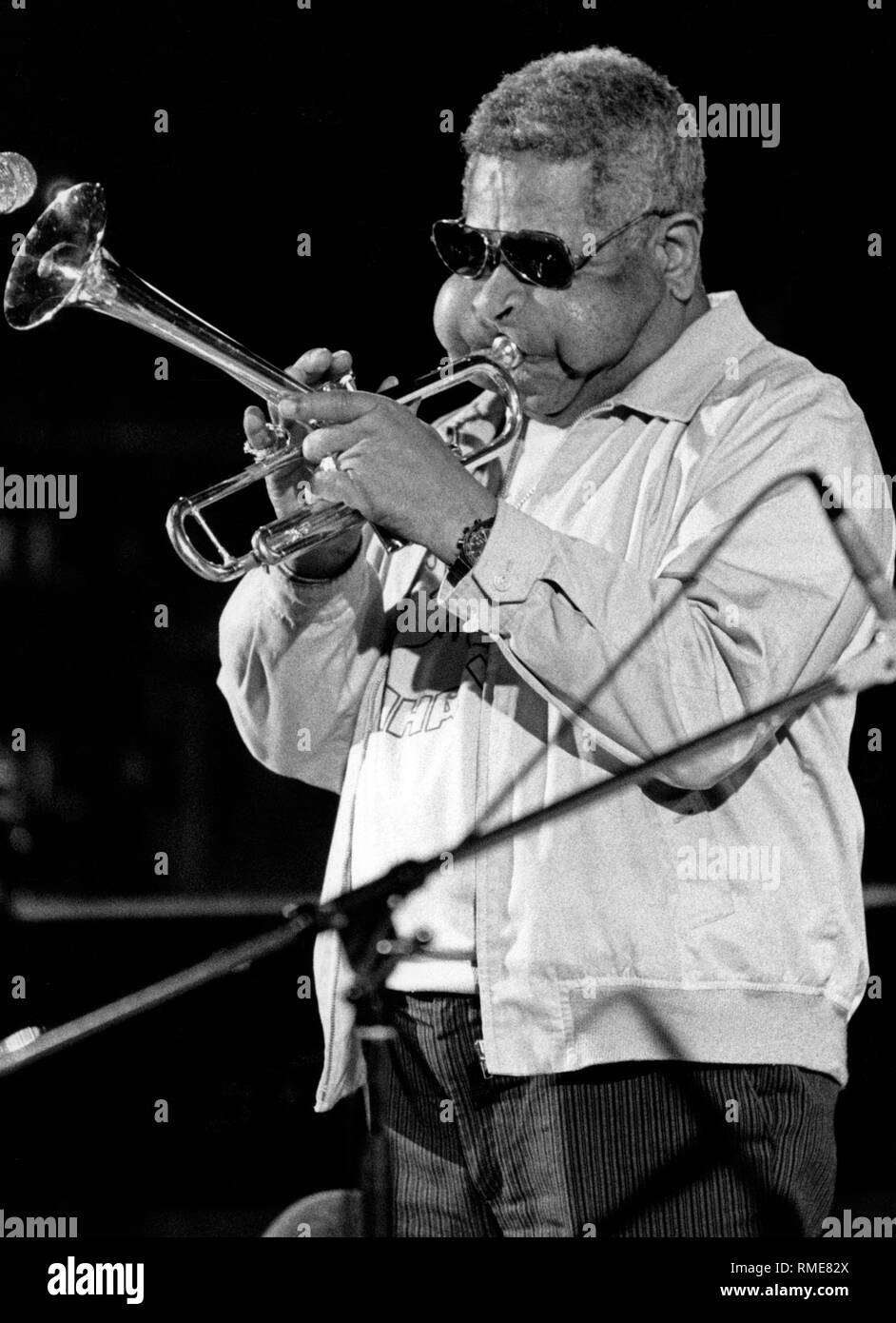 Dizzy Gillespie (musicien de jazz) 03/86. Dizzy Gillespie en mars 1986. Banque D'Images