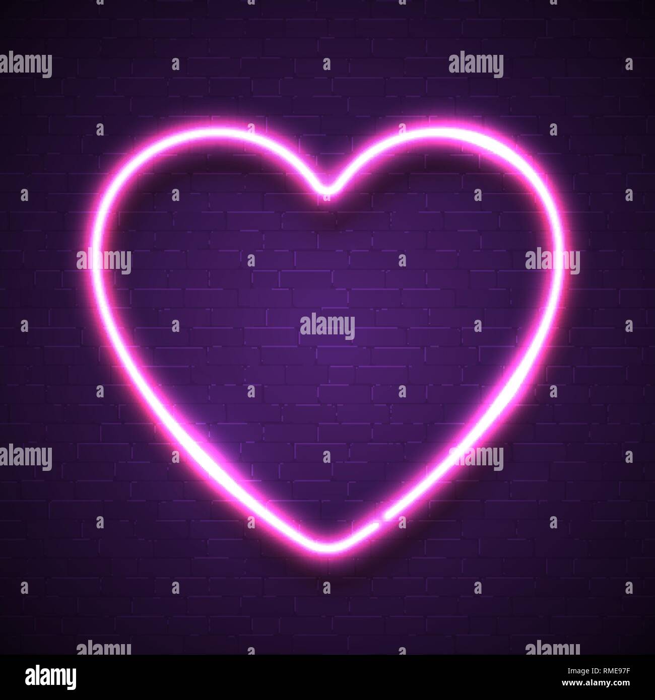 Coeur rose sur fond violet sombre mur de briques. Illustration de Vecteur