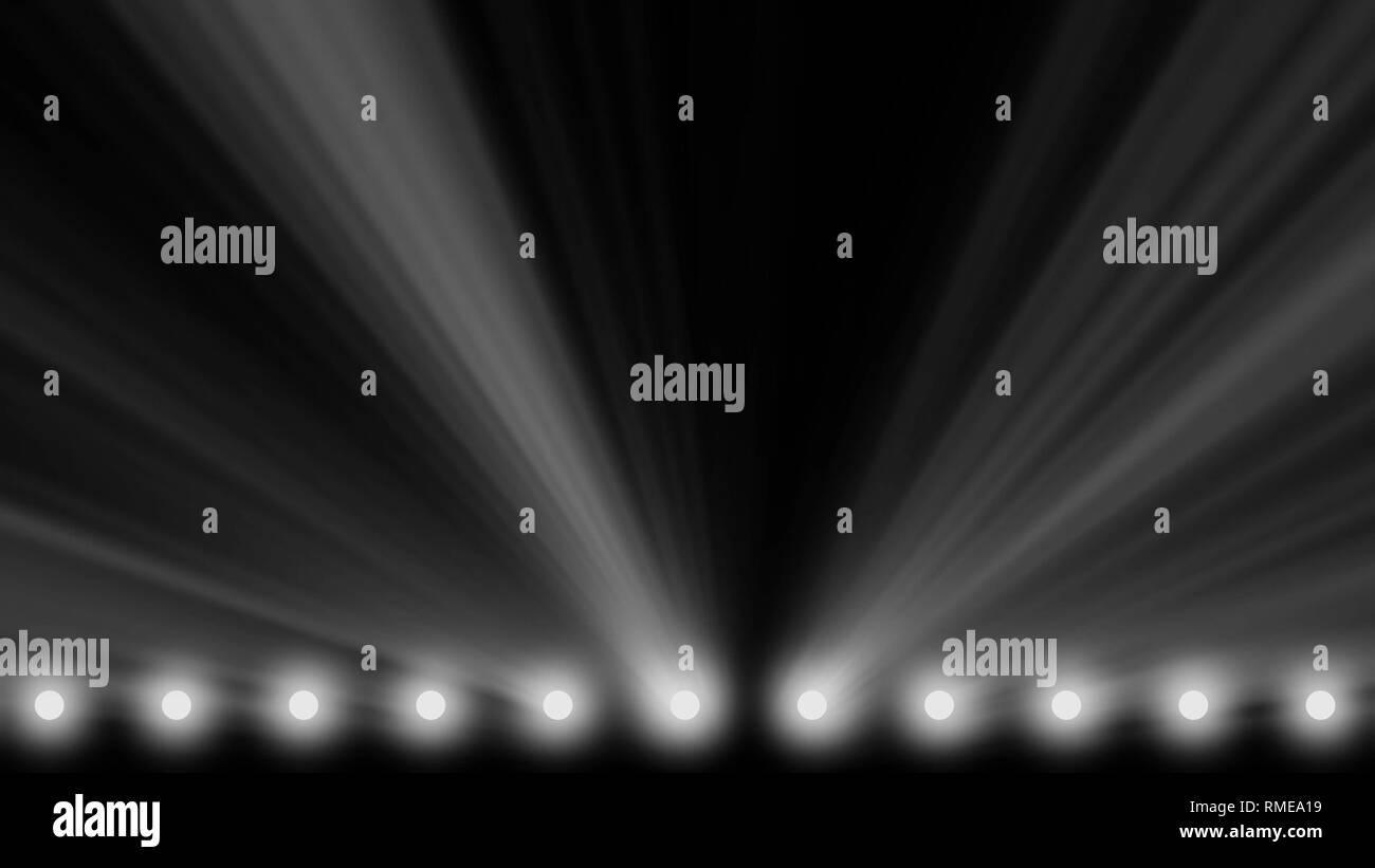 Animation de stage lights cadre. Stade brillant lumineux clignotant feux de circulation projecteurs projecteurs divertissement dans le noir, bleu lumière douce spotlight Banque D'Images