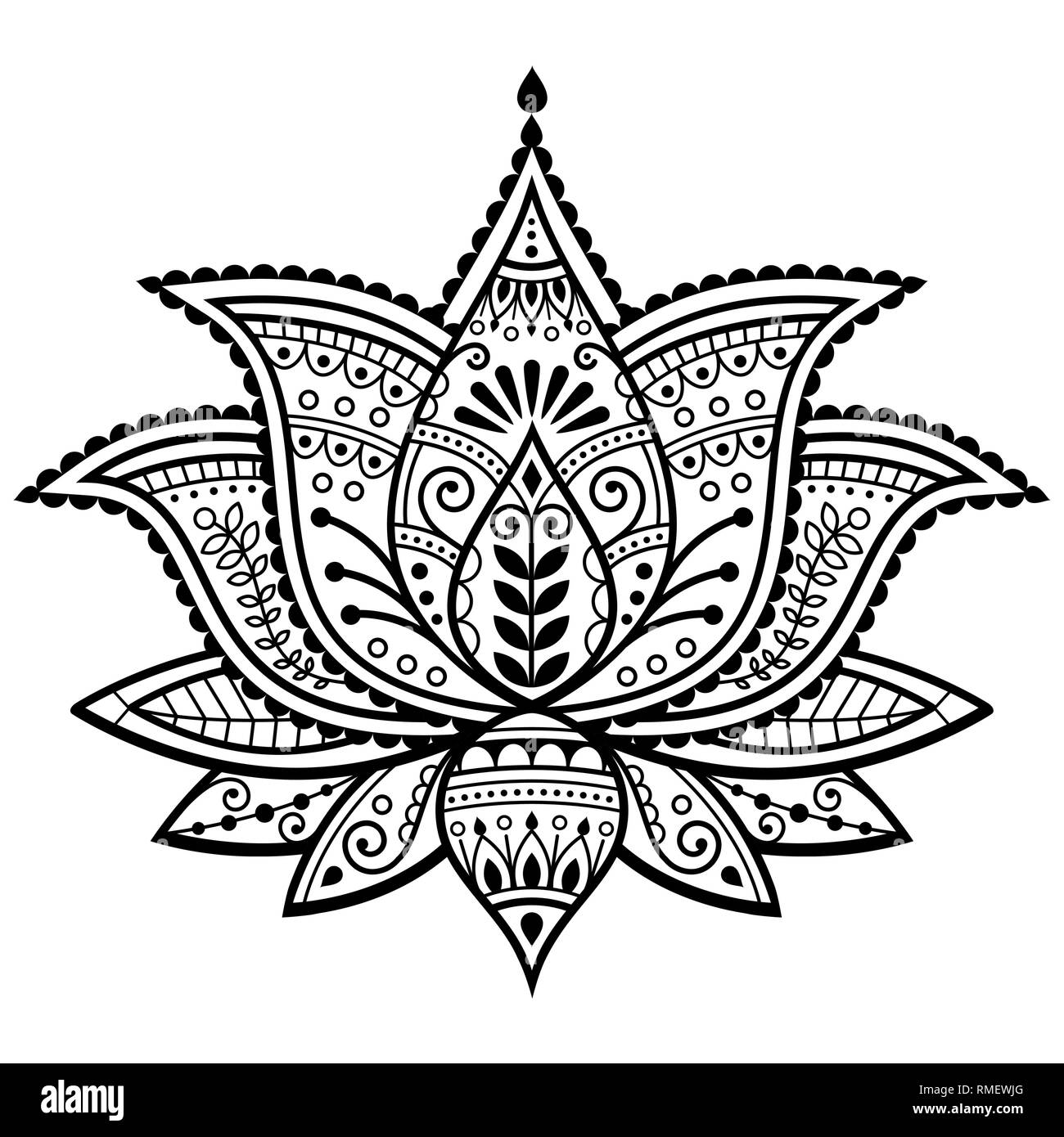 Fleur de lotus Mehndi henna tattoo, vecteur conception ornementale indienne, le yoga ou le motif de décoration zen, carte de souhaits Bohemian Illustration de Vecteur