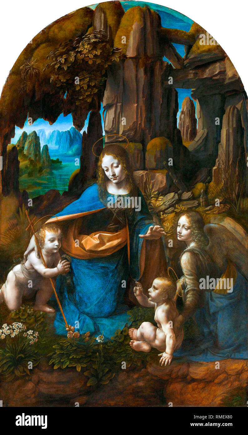 Leonardo da Vinci, Virgin of the Rocks (version Londres), peinture Renaissance, vers 1495 Banque D'Images
