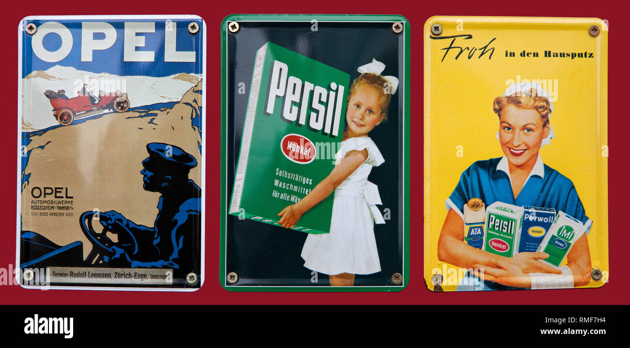 Vieux fer-blanc avec de la publicité, 1960, Germany, Europe Banque D'Images