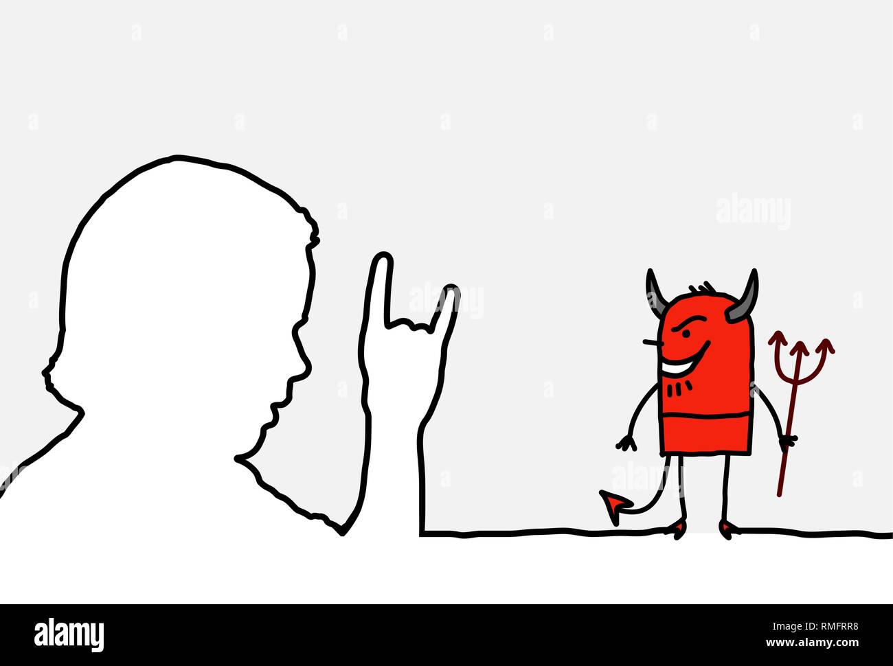 Part sign & devil - une seule ligne de caractères humains et profil Illustration de Vecteur
