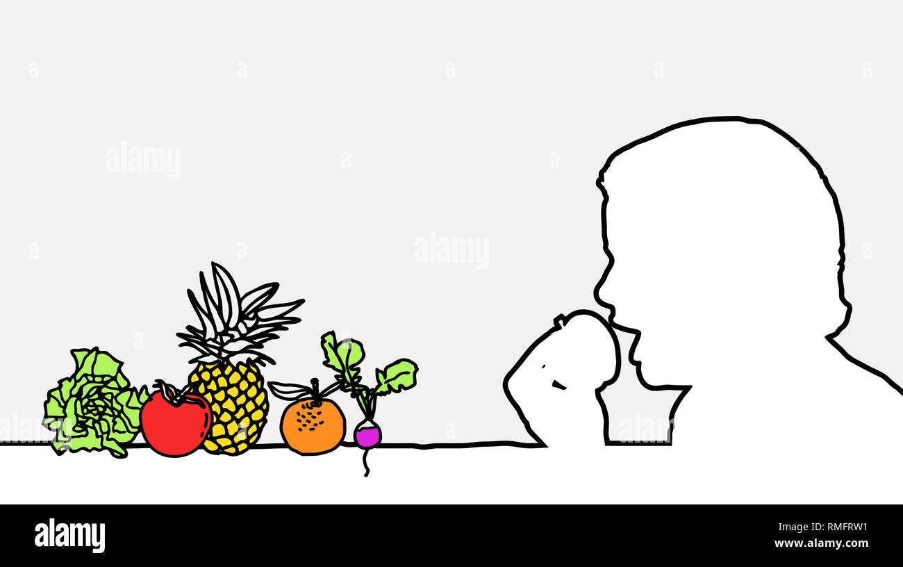 Des aliments sains - une seule ligne de profil et de fruits Illustration de Vecteur