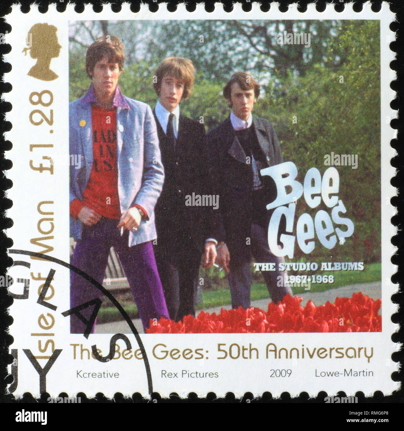Couvrir de vieux LP par Bee Gees sur timbre-poste Banque D'Images