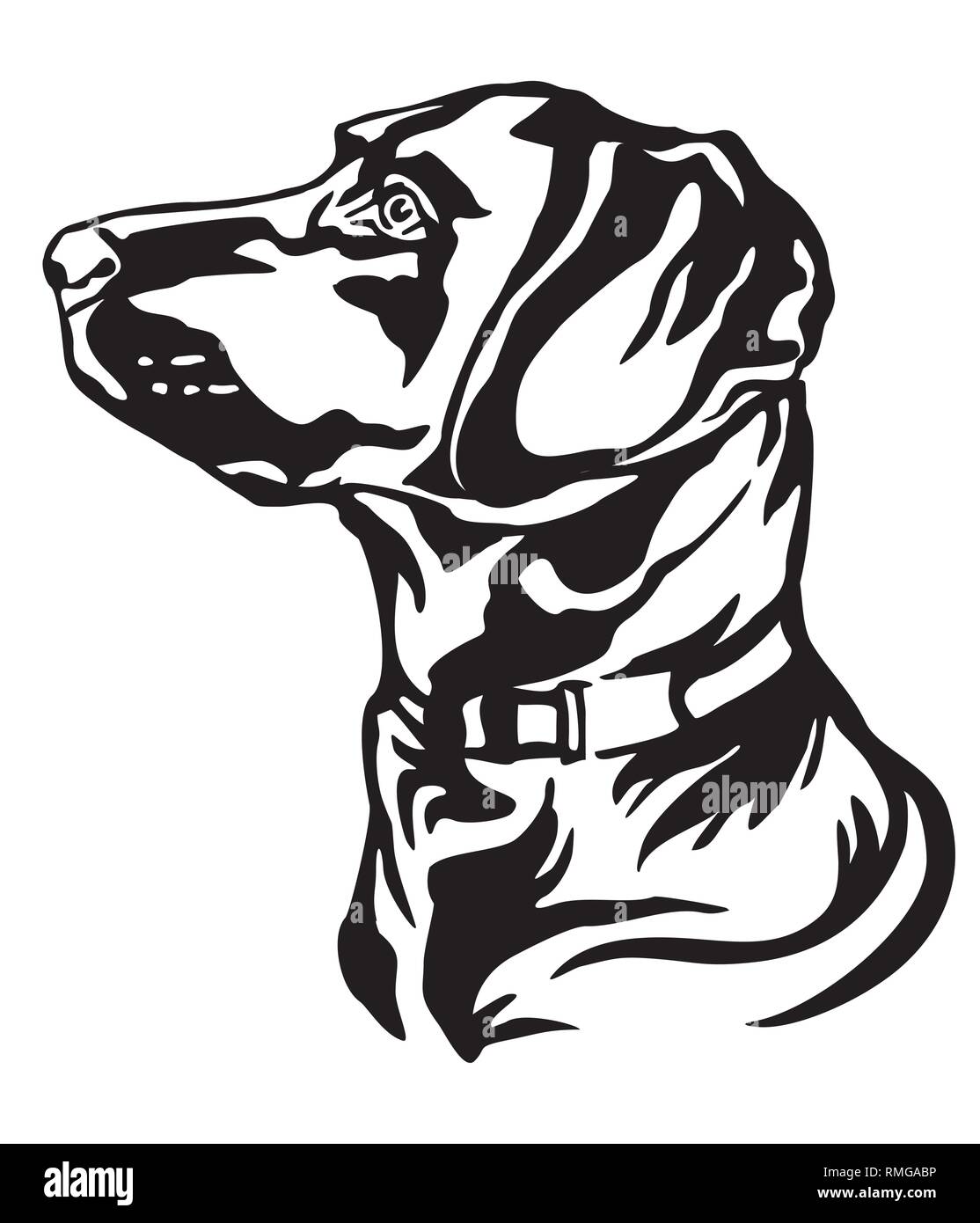 Contour décoratif portrait de chien Labrador Retriever à la recherche de profil, vector illustration en couleur noir isolé sur fond blanc. Droit pour le d Illustration de Vecteur