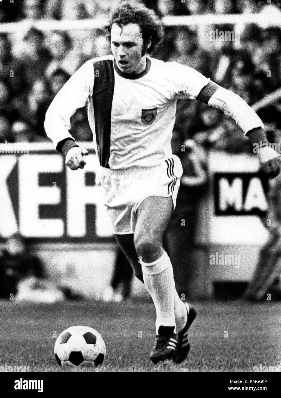 Franz Beckenbauer lors d'un match de Bundesliga Bayern Munich (sans date). Banque D'Images