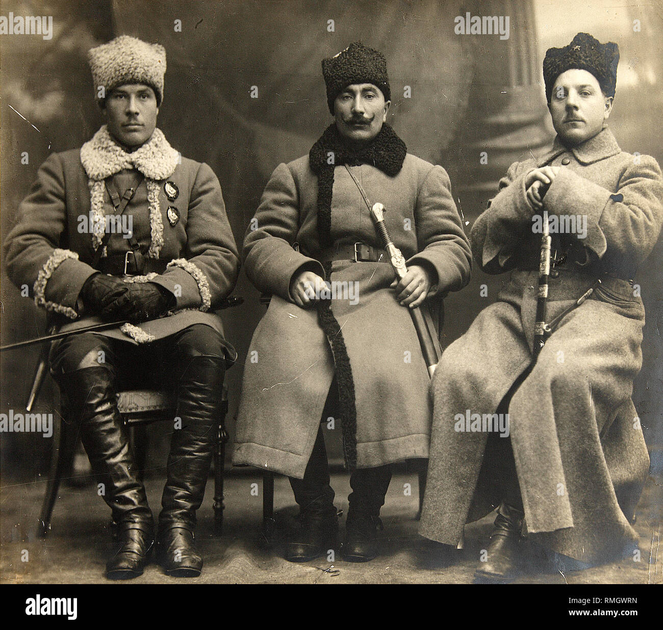 La guerre civile. Commandants Semyon Timoshenko, Semyon Budyonny et Kliment Vorochilov. Photographie Banque D'Images