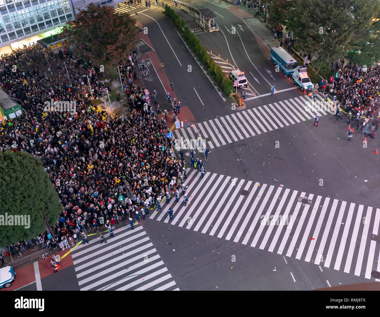 Les piétons piétons situé à quartier de Shibuya à Tokyo, Japon. Croisement de Shibuya est l'un des plus occupés des passages pour piétons dans le monde. Banque D'Images
