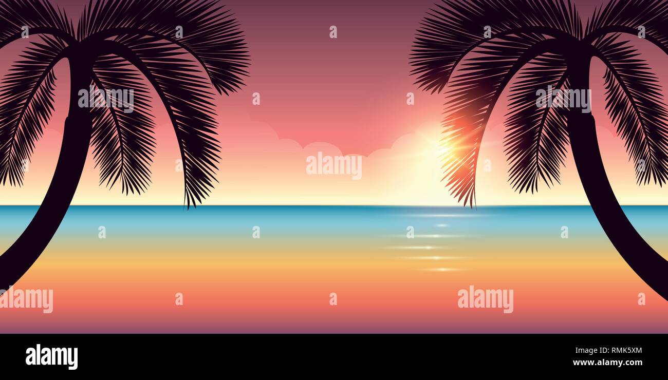 Océan et le ciel coloré sur la plage de palmiers vector illustration EPS10 Illustration de Vecteur