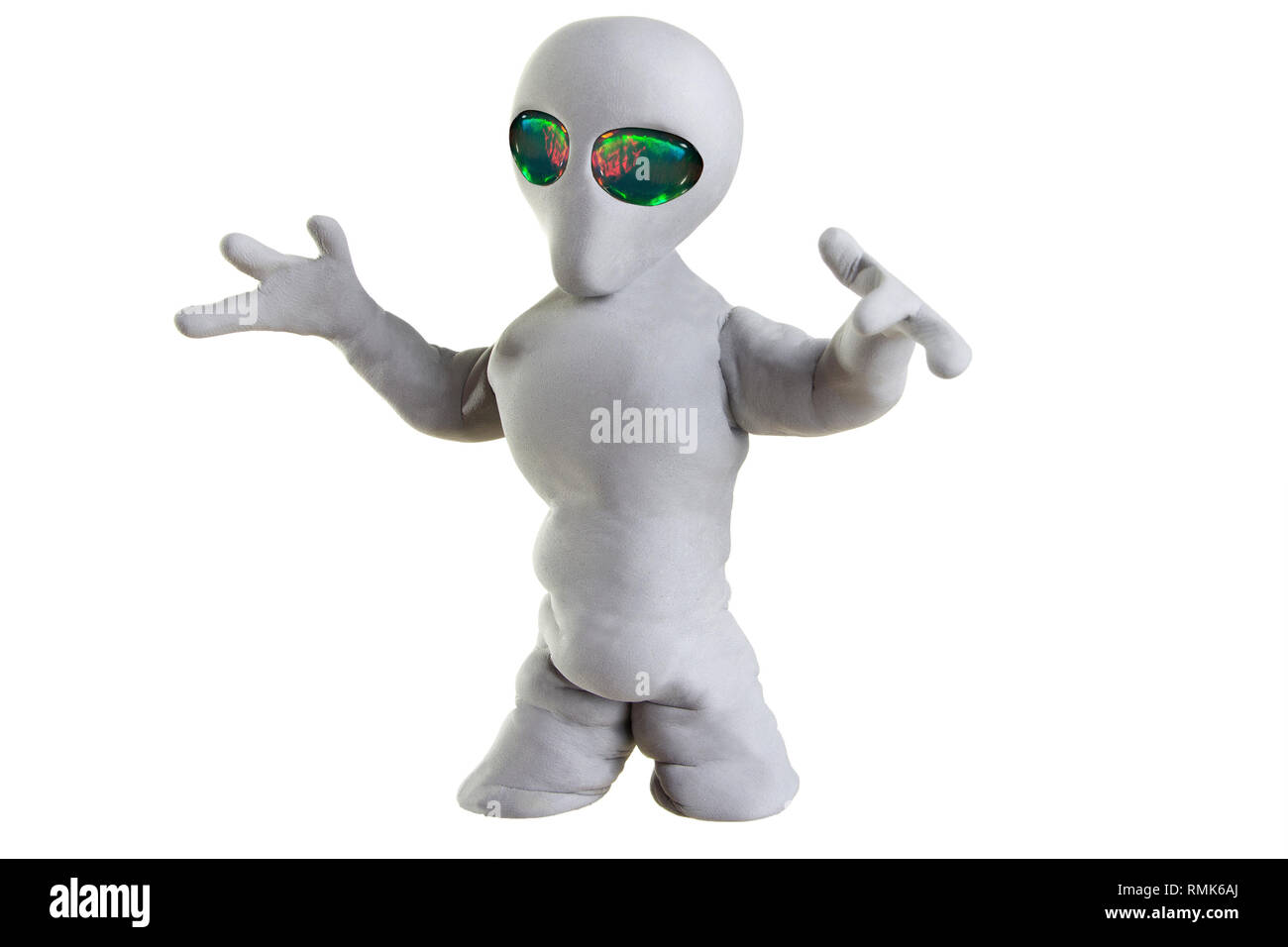 Alien gris fait d'argile sur un fond blanc Banque D'Images