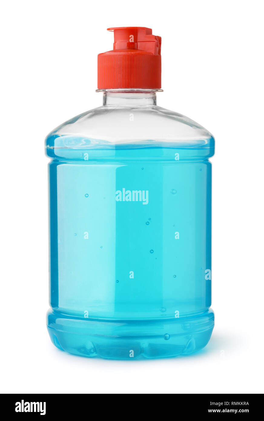 Vue avant du gel bouteille de carburant inflammable isolated on white Banque D'Images