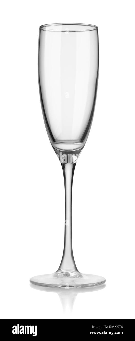 Vue avant de vider le verre à champagne flûte isolated on white Banque D'Images