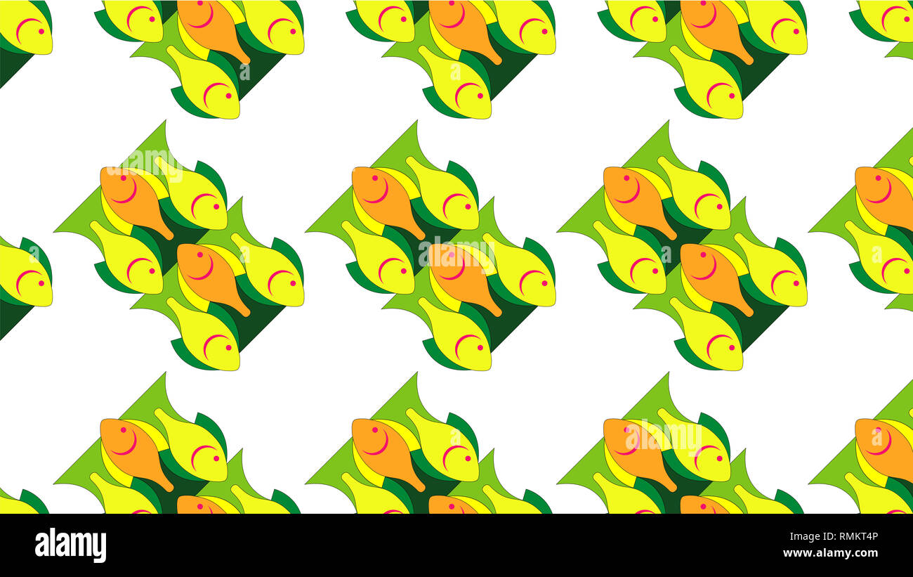 Aquarelle de fond de poisson. Des poissons colorés de style graphique pour les enfants d'arrière-plan. Banque D'Images