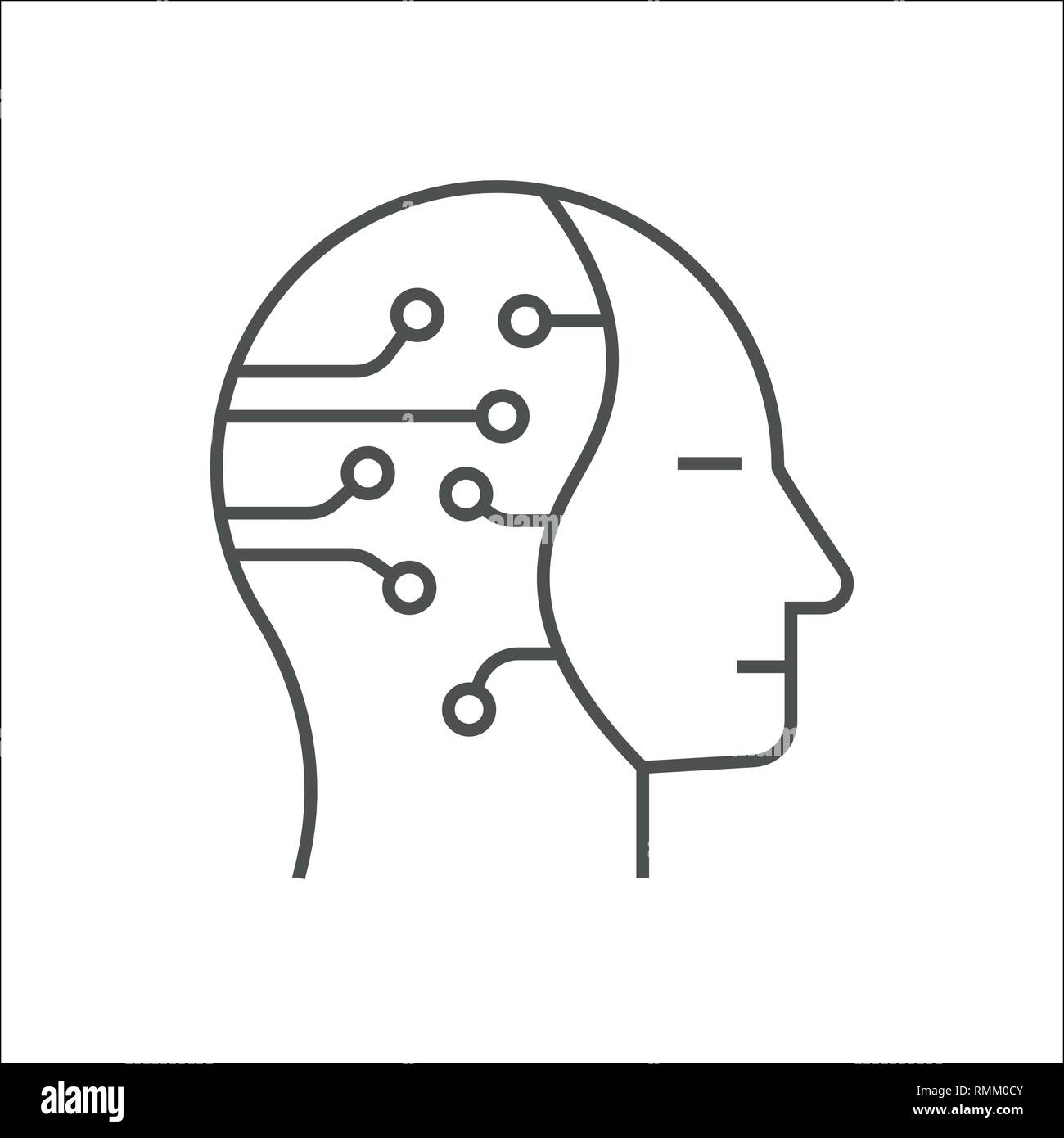 Tête humaine à l'intérieur de l'icône de roues dentées linéaires. L'intelligence artificielle. Les progrès de la technologie. Fine ligne illustration. Robot. Symbole de contour. Vector Illustration de Vecteur