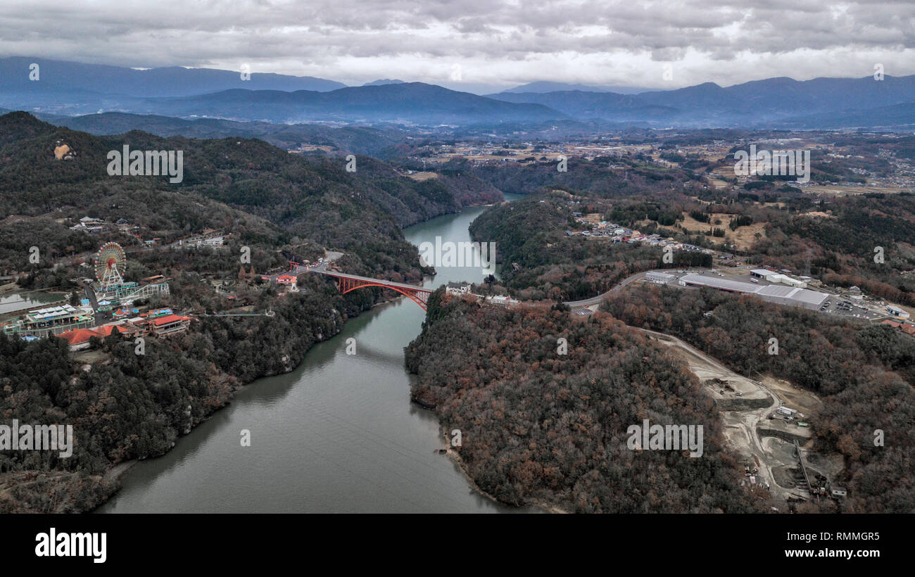 Pont sur la gorge de l'Ena, Gifu, Chubu, Honshu, Japan Banque D'Images