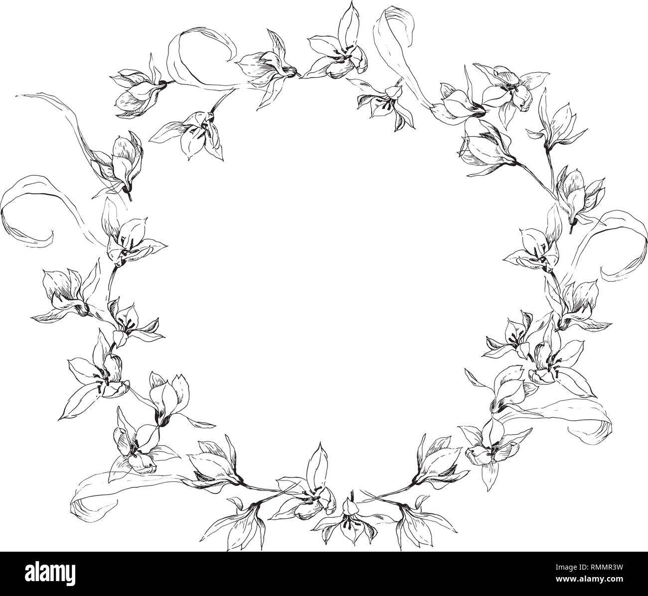 Image fleurs bouquet de mariée mariage guirlande romantique.noir sur fond blanc ornement Illustration de Vecteur