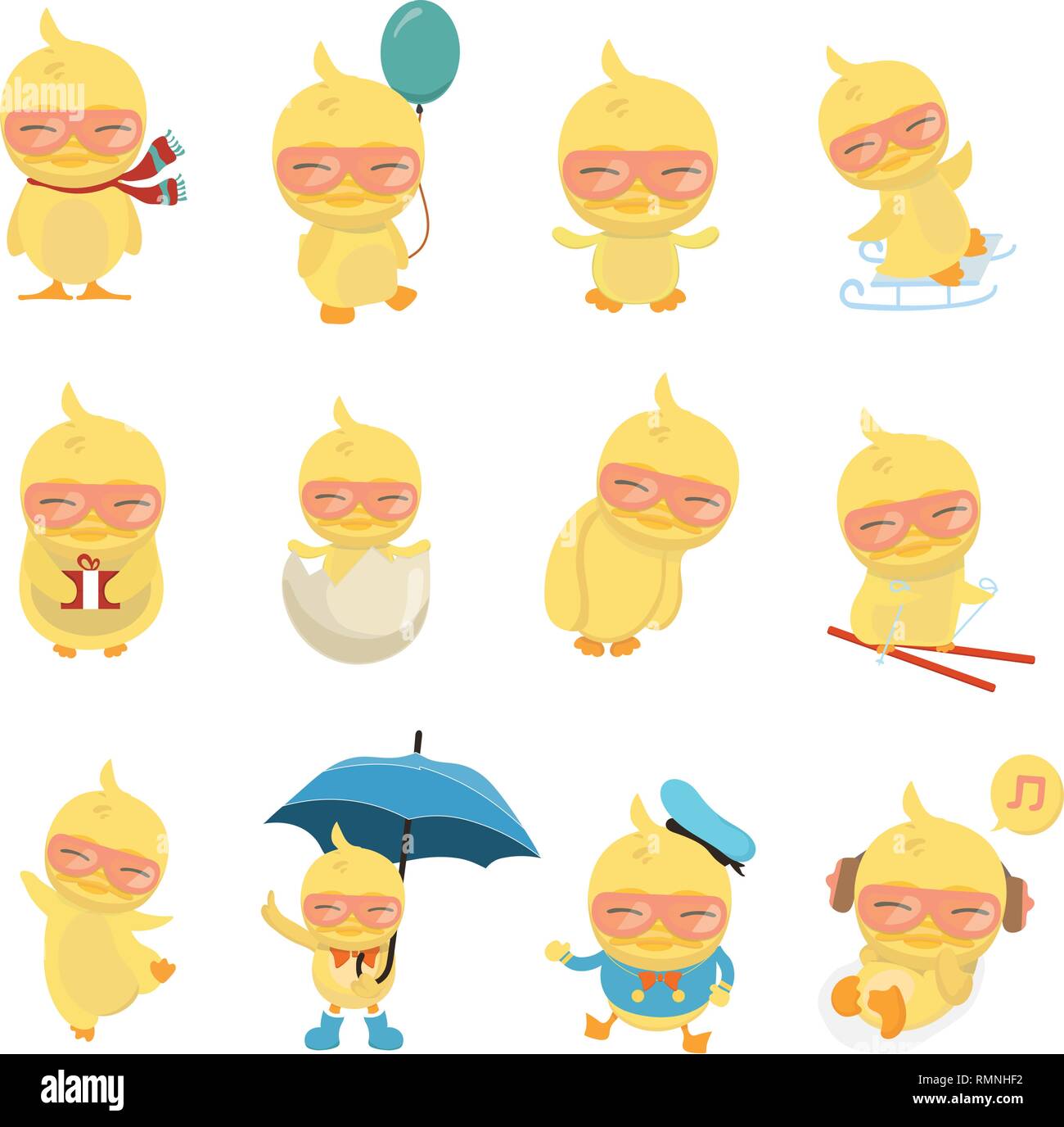 Happy duck collection set. Illustration de Vecteur