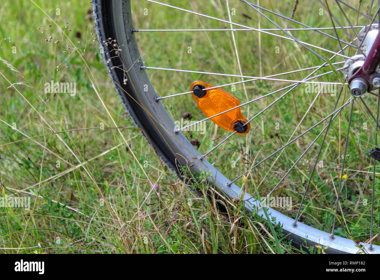 Libre de roue de vélo dans l'herbe Banque D'Images