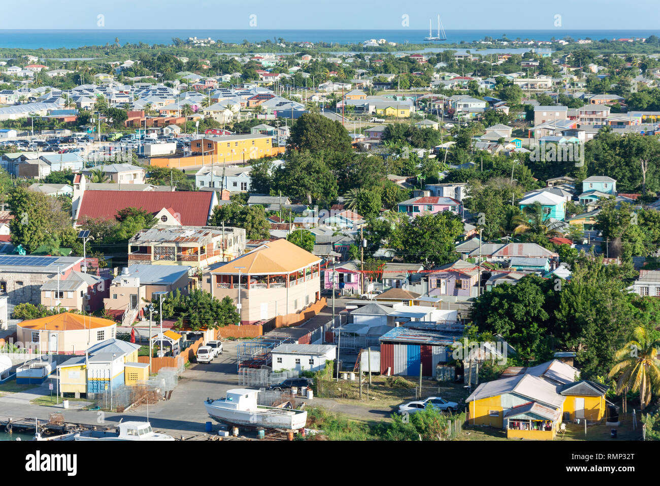 Vue aérienne, St John's, Antigua, Antigua et Barbuda, Lesser Antilles, Caribbean Banque D'Images